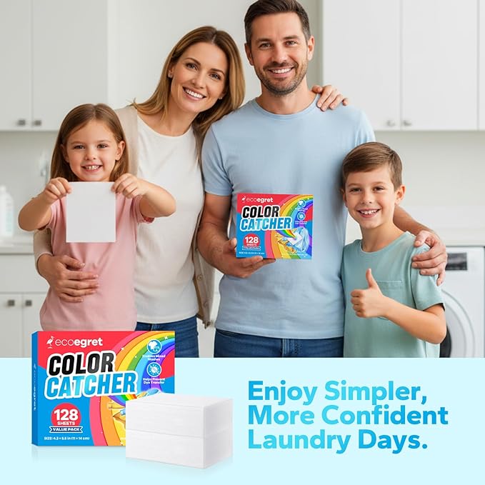 Color Catcher for Laundry (128 Count), Color catcher to Prevent Dye Transfer in Mixed Loads and Save Time by Skipping Sorting, Safe for All Fabrics and Washing Machines