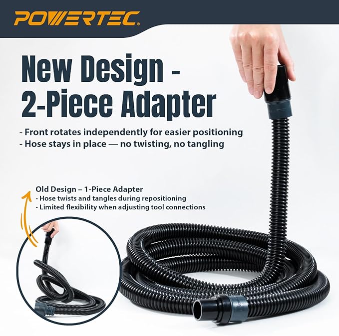 POWERTEC 70296 Screw-on Hose Adapter Replacement, 1-1/2” Threaded Hose Adapter for POWERTEC 70175 and 70130 Fitting Kits