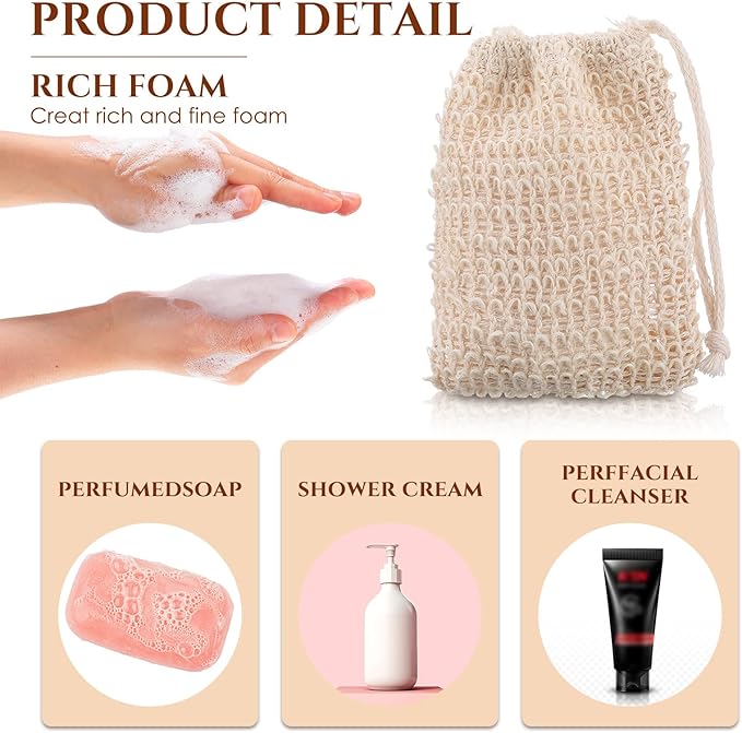 Rtteri 240 Pcs Soap Exfoliating Bag, Natural Sisal Soap Pouch Saver Body Shower Bar Mesh Body Net with Drawstring for Foaming and Drying