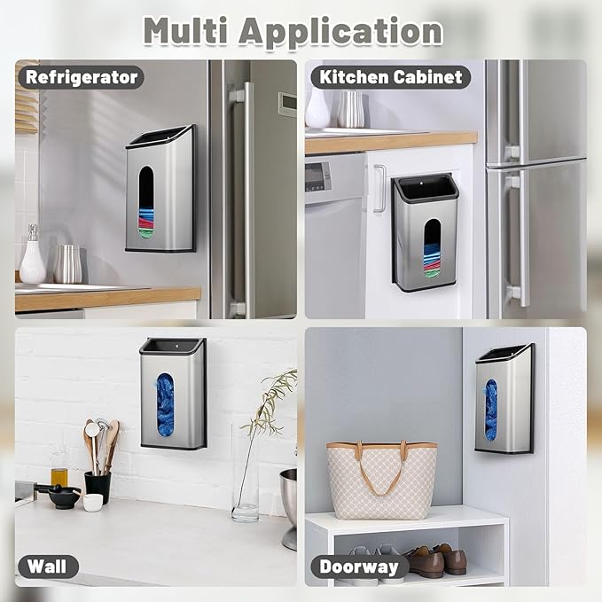 Sumnacon Grocery Bag Dispenser Wall Mount Stainless Steel Bag Dispenser for Plastic Bags Sturdy Grocery Bag Holder with Screws Adhesives Decorative Plastic Bag Holder for Kitchen Pantry Cabinet