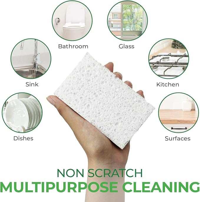 AIRNEX Compressed Cellulose Sponges - 32 Pack Natural Pop Up Dish Sponge for Kitchen - Compostable Plant-Based Cleaning Sponges Bulk – Non Scratch Natural Sponge for Dishes & Household Cleaning