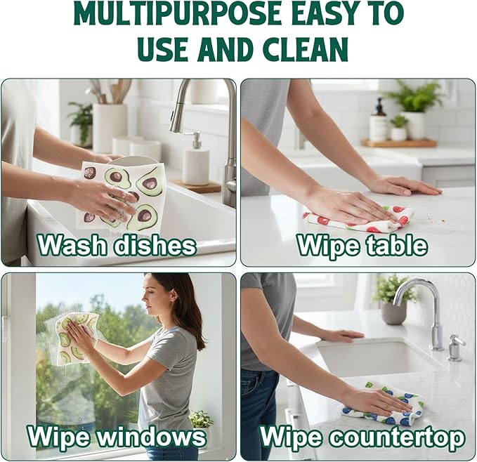 Swedish Dishcloths for Kitchen, 6 Pack Swedish Dish Cloths, Reusable Paper Towels, Washable Kitchen Cloth, 100% Biodegradable, Super Absorbent, Quick Drying