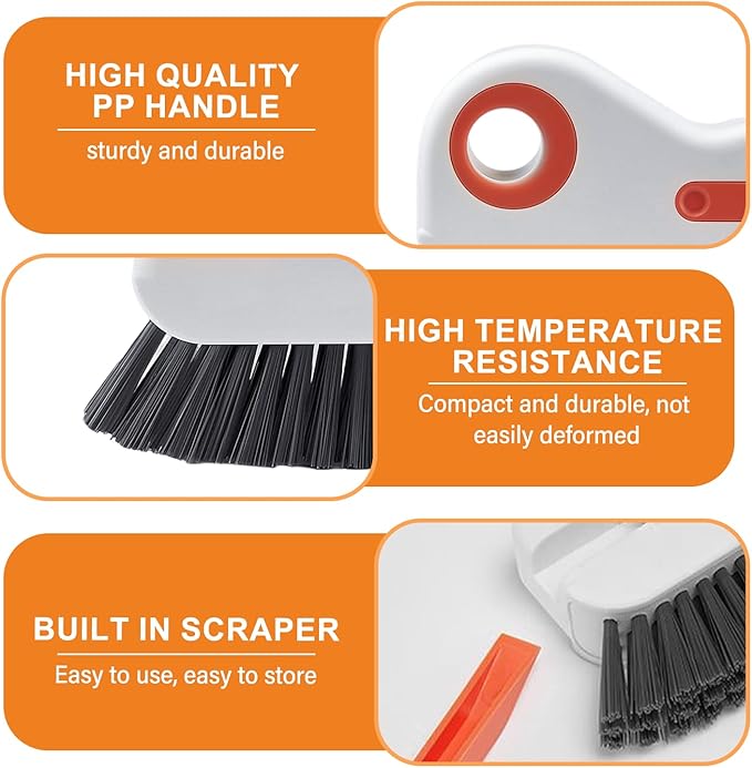 2 in 1 Window Track Cleaning Brush, 2026 New Groove Crevice Cleaning Tool, Multifunctional Hard Bristle Grip Brush with Hidden Scraper, Gap Scrub Brush for Sliding Door, Window Sill (2Pcs-Grey+Orange)