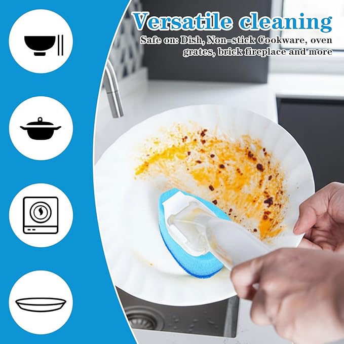 12 Pcs Dishwasher Sponge Dishwand Refills Scrubber Sponges Non Scratch Head Replacement for Dish Wand Heavy Duty Scrub Dots Dispenser Scrubber Pads for Kitchen Cleaning Blue