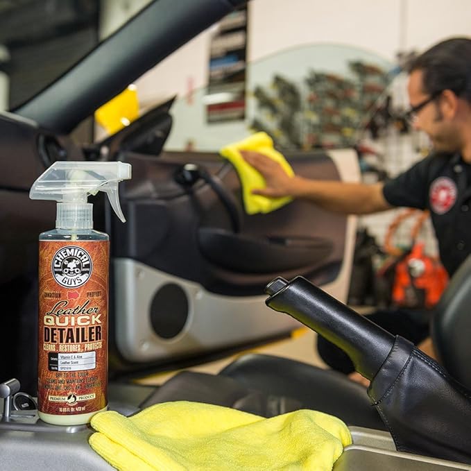 Chemical Guys Leather Quick Detailer - Interior Cleaner and Conditioner for Natural, Synthetic, Pleather, and More, Safe for Car Seats, Furniture, Apparel, Shoes & Boots, Leather Scented - 16 fl oz