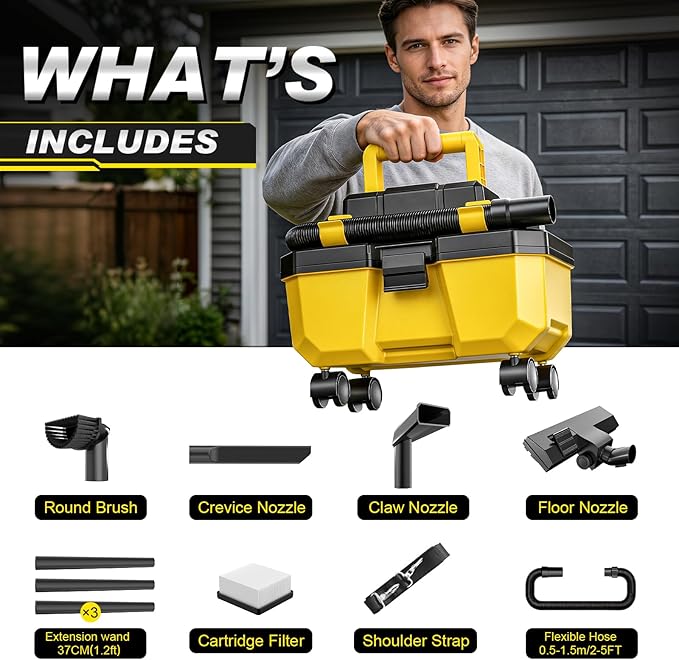 Cordless Shop Vac,3000W Brushless Motor,2x4.0Ah Battery Powered Shop Vac - 3-in-1 Wet Dry Vacuum Wet and Dry with HEPA Filter,Shoulder Strap & Accessory Storage Holder,Portable for Garage,Workshop,Car