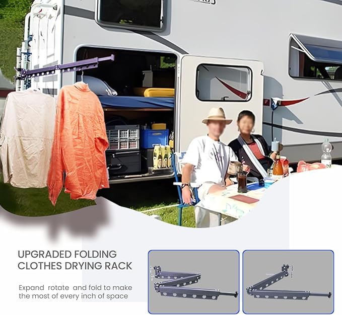 RV Clothes Drying Rack, 35 Inch Telescopic Trapezoid Laundry Hanger, Aviation Aluminum, Foldable & Rustproof, 50 LBS Load Capacity, Portable & Easy to Install for RV, Camper
