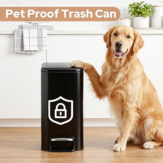 Small Bathroom Trash Can w/Lid Soft Close, 6 Liter/1.6 Gallon Stainless Steel Garbage Can w/Inner Bucket, Trash Bin Waste Basket for Kitchen, Bedroom, Living Room, Office, Toilet, Black