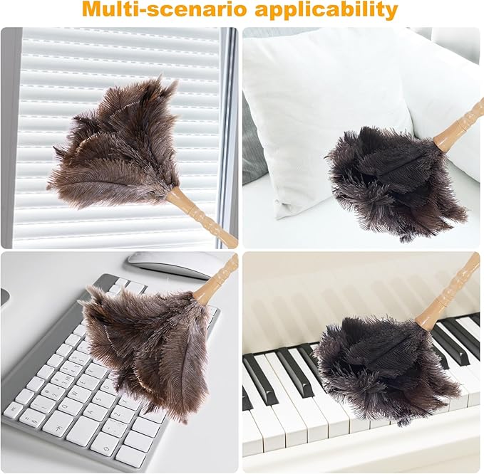 Ostrich Feather Duster, Natural Fluffy Reusable Real Eco-Friendly Genuine Soft Handheld Feather Dusters for Cleaning Supplies, Blinds, Office, Car(15 inch)