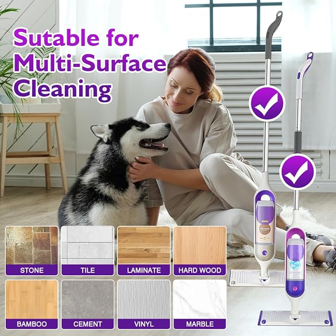 UNIMADE Reusable Mop Pads for Swiffer PowerMop, 8 Pack Microfiber Mop Pad Refill with Scrubber Strips for 13''-15'' SprayMop, Washable Mop Pads Use for Most Floor Types, Designed for Pets - Purple