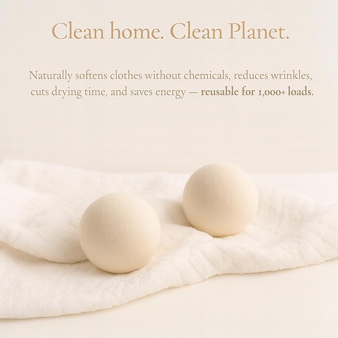 Wool Dryer Balls for Baby โ XL 6-Pack with Mesh Bag โ Baby Safe, Hypoallergenic, 100% New Zealand Wool โ Chemical-Free Fabric Softener for Baby Clothes โ White