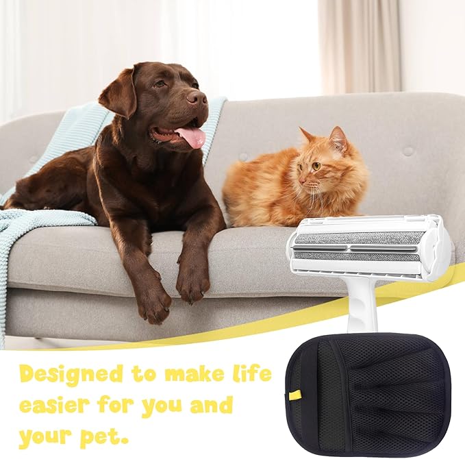 2-in-1 Pet Hair Remover Set – Grooming Mitt & Self-Cleaning Lint Roller for Dogs & Cats, Reusable Electrostatic Brush for Furniture, Carpet, Car Seat, Bedding & Clothes