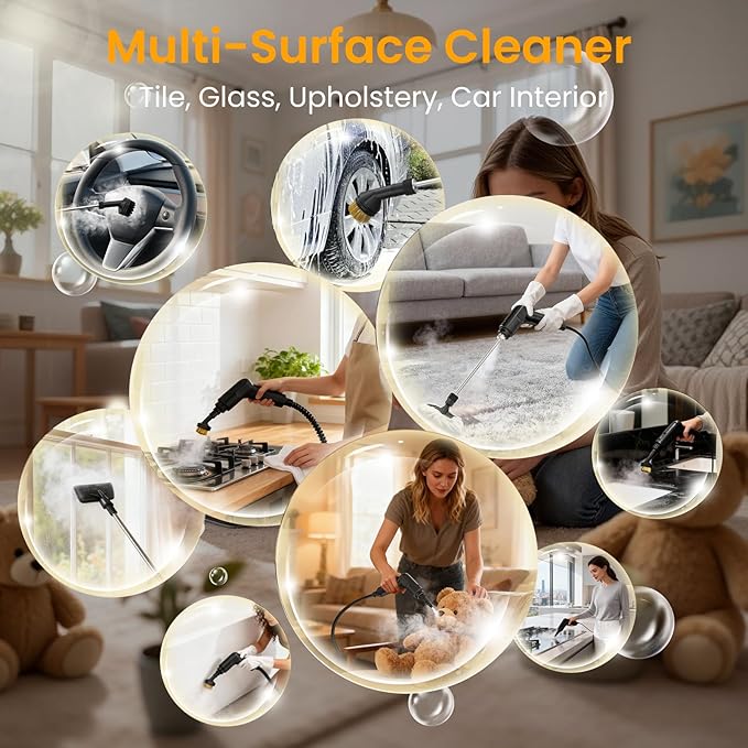 Pressurized Steam Cleaner 1.6L, 3-Level Adjustable Steamer for Cleaning, 10s Heat-Up, 2500W Handheld Steamer Cleaner for Home, Car, Kitchen, Floor, Multi-Surface Cleaning Machine, 19pcs Accessories