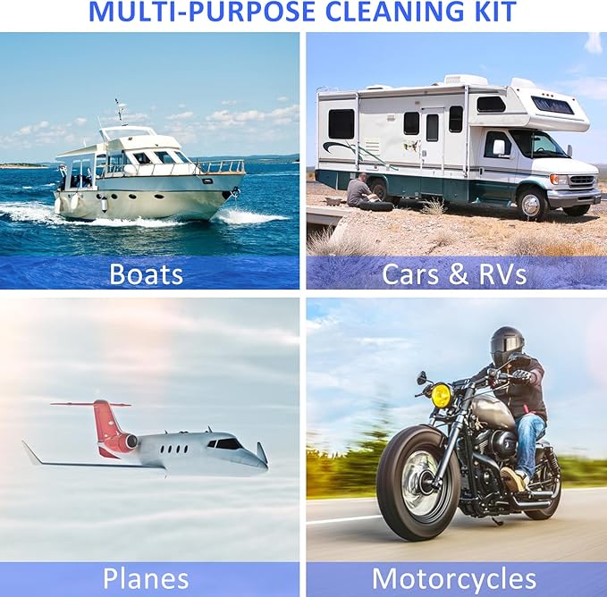 Boat Wash Cleaning Kit with Wet Dry Mop Collapsible Bucket Boat Scrubbing Brush Glove Boat Scuff Sponge Microfiber Towel Complete Interior Exterior Fiberglass Boat Hull Cleaning Set for Boat