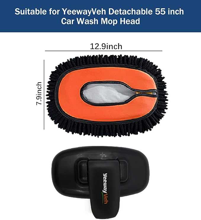 YeewayVeh Car Wash Brush Mop, 15° Curved Pole Car Wash Kit with 3 Chenille Brush Head Covers or RV Truck Camper Cleaning, Orange