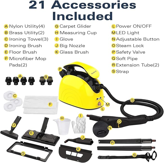 Steam Cleaner, Steam Cleaner For Home, Handheld Steamer For Cleaning With 21 Accessories, 248 °F High Temperature, Suitable for Grout, Floor. Sofas, Upholstery