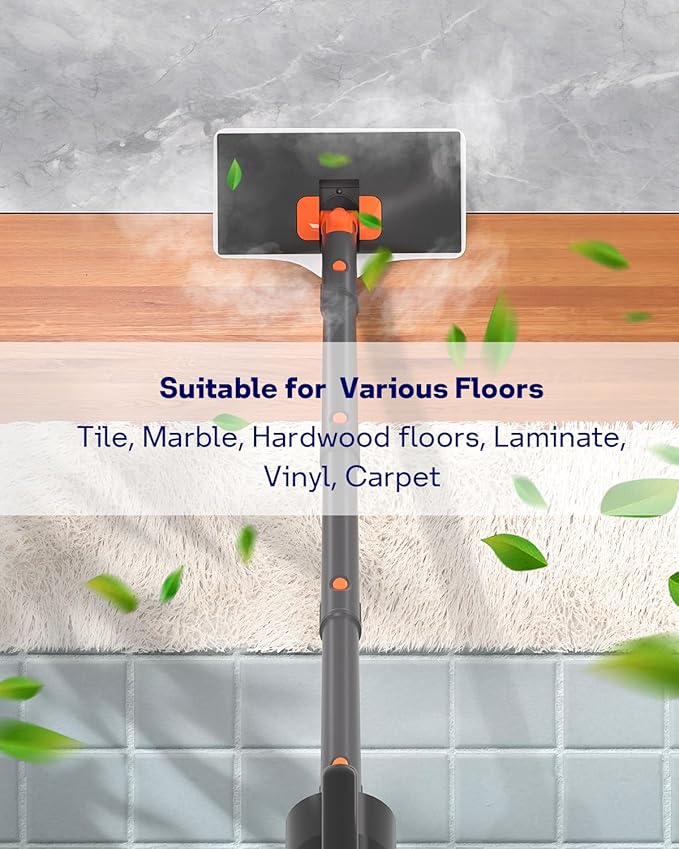 Steam Mop Cleaner with Detachable Handheld Steamer, 14 in 1 Multiple Accessories, Washable Microfiber Pads, 350ml and 2 Adjustable Levels for Home Floor, Tiles, Carpet and Grout Cleaning