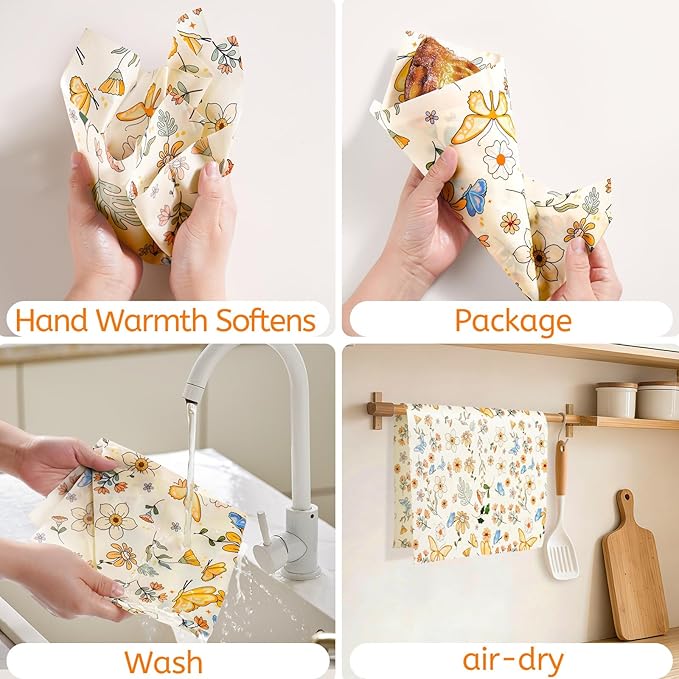 Beeswax Wraps for Food – Reusable Beeswax Bread Bag & Sandwich Wrap, Organic & Eco-Friendly & Sustainable Bees Paper, Perfect Alternative to Aluminum Foil Sourdough Storage & Plastic Wrap(Flower)