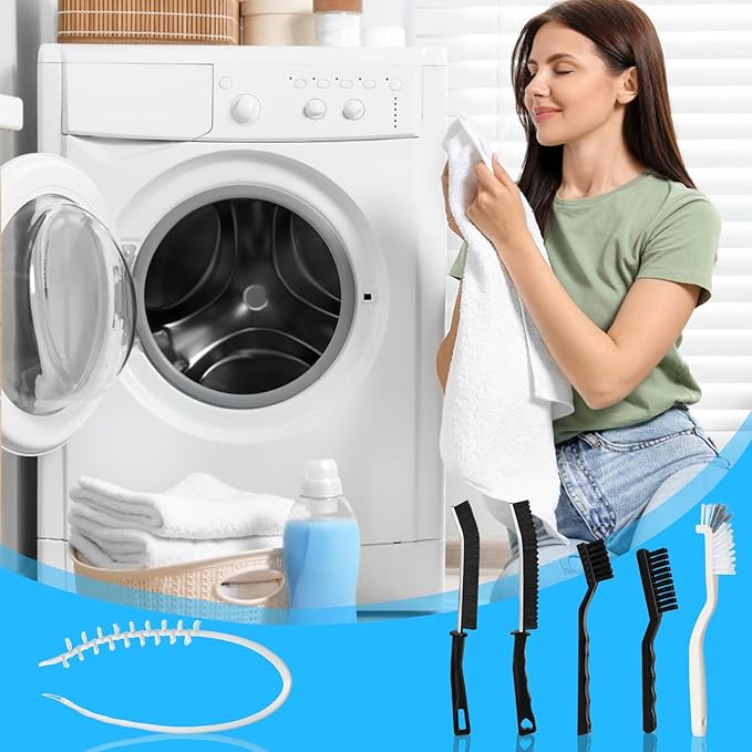 TUZAZO Washing Machine Cleaning Brush Kit, Front Load Washer Cleaner Tools Accessories with 1Pc Drum Laundry Brush and 5Pcs Crevice Cleaning Brushes for Tight Spaces and Washer Rubber Seal