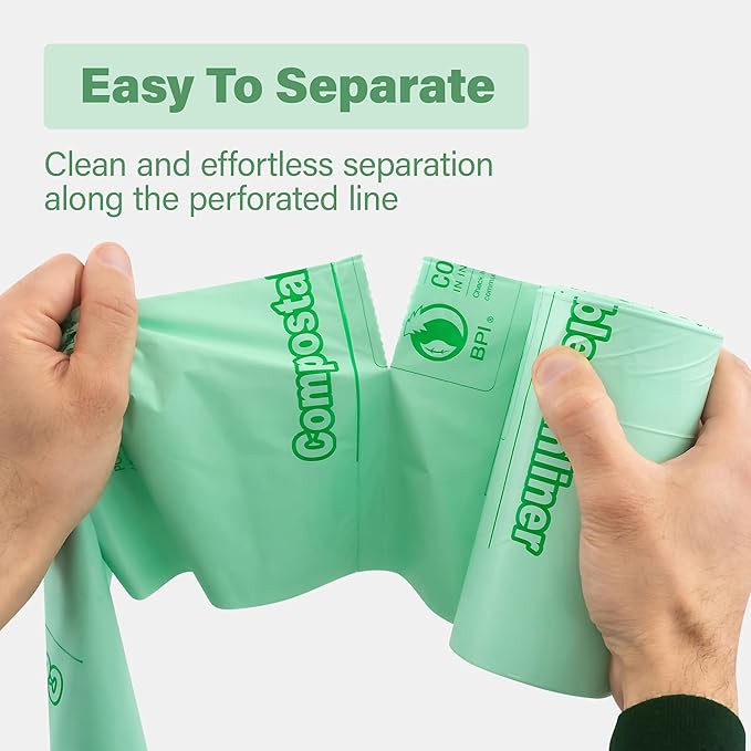100 Compostable Trash Bags - 2.6 Gallon Garbage Bags for Kitchen Bin - Unscented, Leak Proof, Extra Strong - Disposable Food Waste Basket Liners - Certified by BPI & OK compost HOME by TĆV AUSTRIA