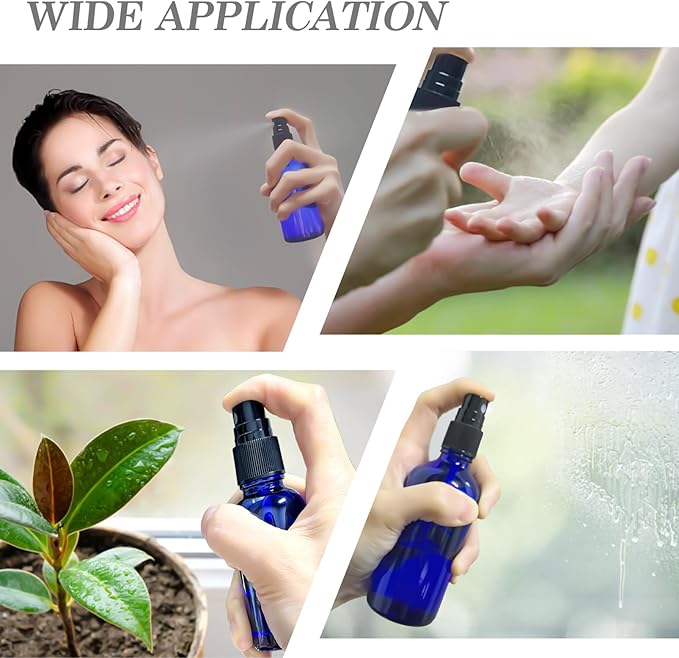 1 oz Glass Blue Spray Bottles,Small Empty Fine Mist Refillable Travel Spray Bottle for Cleaning,Perfume,Aromatherapy,Cosmetic Sprays,Hair,Essential Oils with Fine Mist Dispenser(3 Pack)