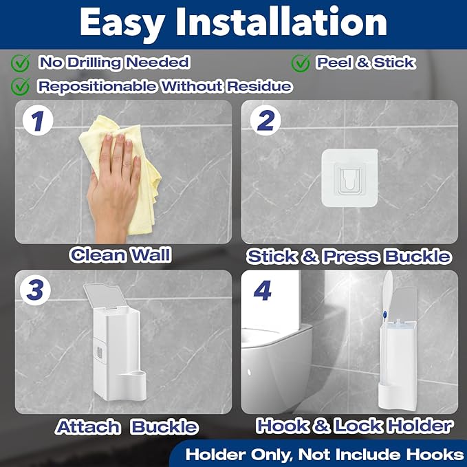 2-Pack Toilet Holder Compatible with Clorox Toilet Wand Only, Space-Saving Wall-Mount & Free-Standing Storage for Disposable Scrubbing Pads - Ideal Choice for Toilet Wand