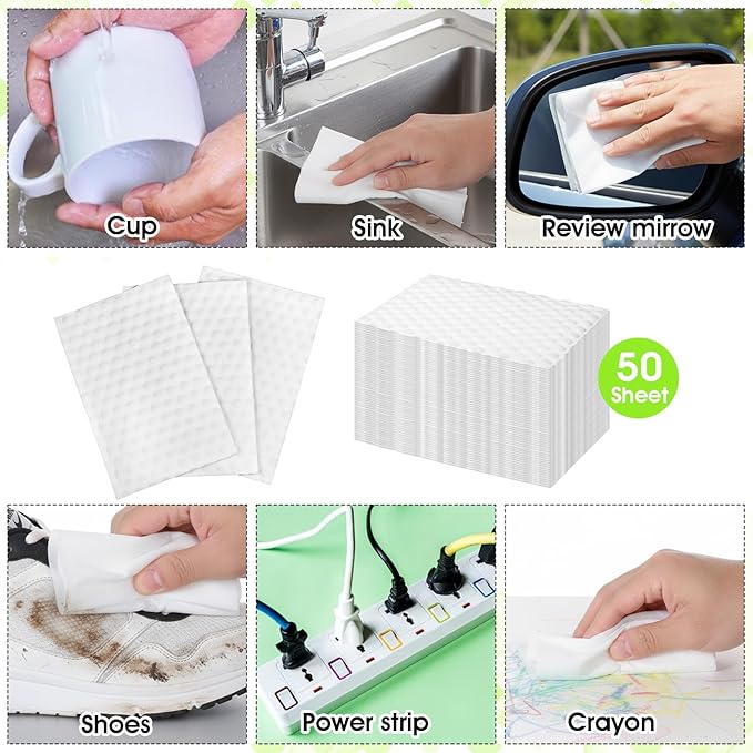 Yuanchu Magic Sponge Eraser Sheets, 50Pcs White Convex Point Melamine Sponge All-Purpose Disposable Magic Cleaning Eraser Wipes Thin Nano Cleaner Pad for Furniture Kitchenware Hard-to-Reach Place Shoe