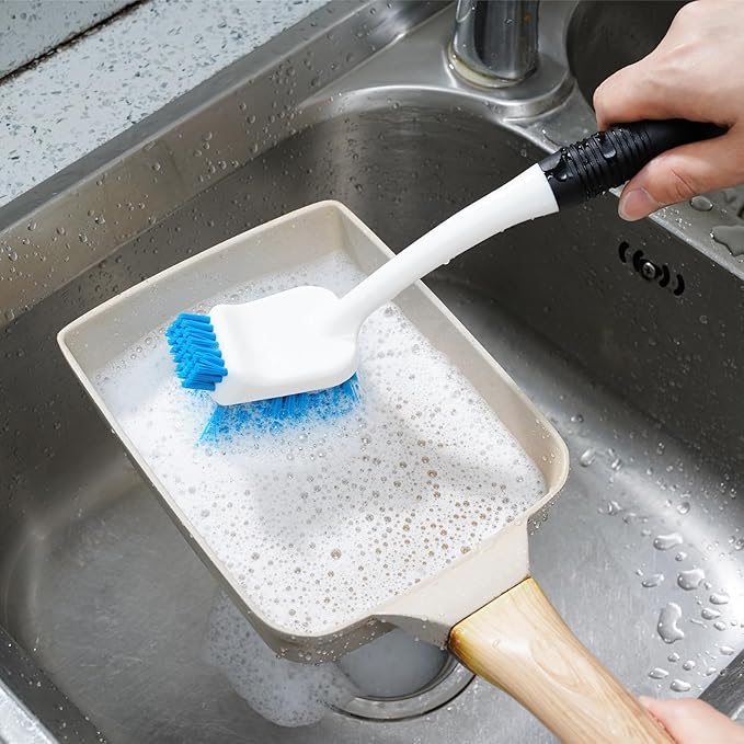 MOSOLAN Dish Brush Set of 3 with Water Bottle Brush, Dish Scrub Brush and Scrubber Brush, Long Handle Kitchen Scrub Brushes for Dishes, Bottles, Cups, Pots, Pans and Sinks, Round Head