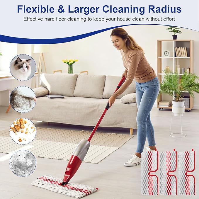 Spray Mop Pads Compatible with Oceda ProMist MAX Microfiber Spray Mop - Mop Replace Head for Dry/Wet Use - Reusable Washable Dust Mop Refills for Floor Cleaning,6 Pack