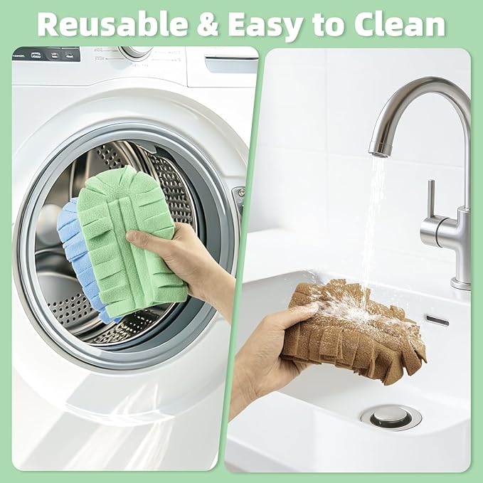12 PCS Fleece Reusable Duster Refills Compatible with Swiffer Handle, Washable Heavy Duty Duster Pads for Fan, Window, Furniture, Car, 360 Cleaning Cloths Include 1 Handle