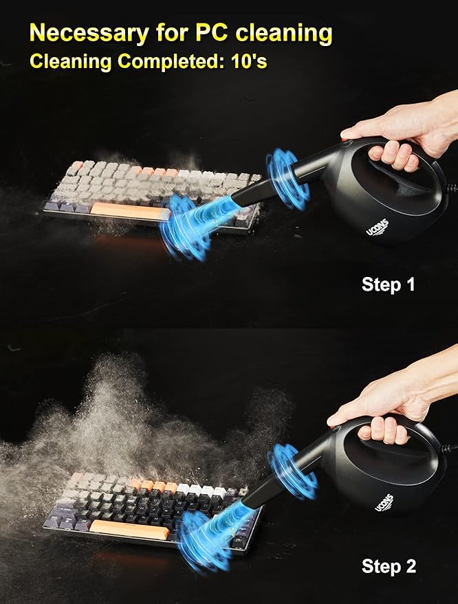 Electric Air Duster for Electronics, 500W 31m/s High-Powered Keyboard Cleaner - Reusable Cordless Air Blower with Anti-Static Brush, 70% Quieter Than Compressed Air Cans