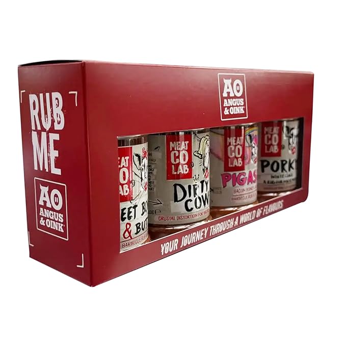 Angus & Oink Gift Set | Best of BBQ Gift Box | BBQ Rubs | 1 x Sweet Bones & Butts 220G | 1 x Dirty Cow Seasoning | 1 x Pigasus | 1 x Porky White Chick 220G