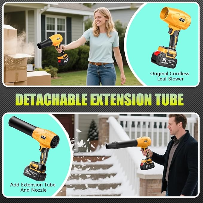 Leaf Blower Cordless, 21V Electric Handheld Leaf Blower with 2×2.0Ah Batteries & Fast Charger, Adjustable Speed, Powerful Airflow, Lightweight for Lawn Care/Yard/Leaves/Dust, Black Yellow