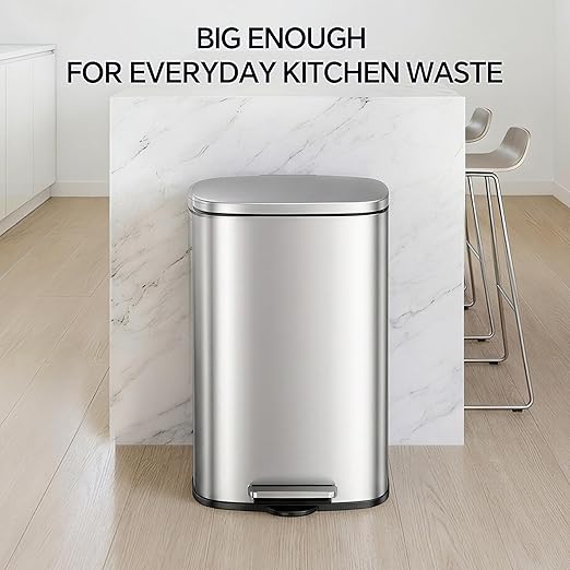 13 Gallon Trash Can (50L) and 1.6 Gallon (6L) Kitchen Trash Can Combo Set, Stainless Steel Garbage Can with Lid and Step-on Pedal, Soft Close Waste Bin with Inner Bucket for Home & Office