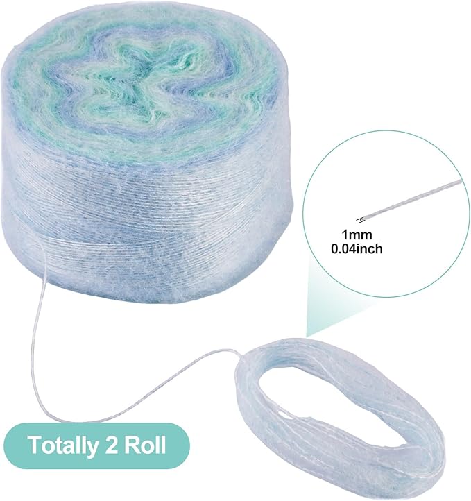 2 Roll Mohair Wool Yarn Soft for Crocheting Knitting Hand Washable Long Wool Yarn DIY Scarf Crochet Thread for Clothes Hats Sweater Scarf Craft Projects (Light Blue)