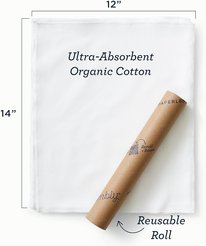 Esembly Paperless Towel Roll - Reusable Kitchen Towels 12-Pack Washable Cotton with Laundry Bag & Hook - Zero-Waste, Absorbent, Washable - Lattice