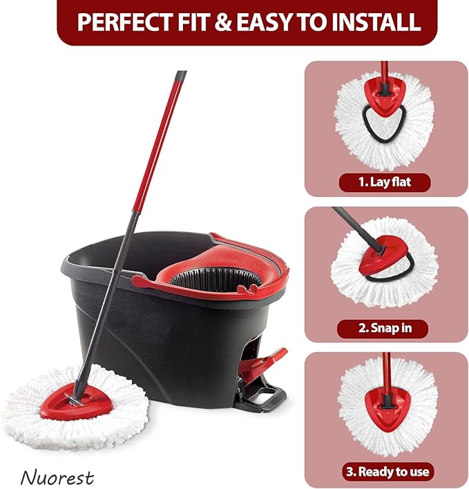 Spin Mop Replacement Head for O-Ceda EasyWring 1-Tank System, Microfiber Mop Refills for Home Cleaning, 6 Cedar Mop Replace Heads with 1 Replacement Base, Easy Install, Durable Floor Care