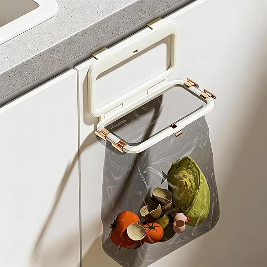 Foldable Trash Bag Holder, Over Cabinets Door Garbage Bag Holder Rack, Space Saving Folding Kitchen Trash Can, Hanging Waste Garbage Can Rack, Collapsible Trash Can Rack, Dishcloth Towel Hanger
