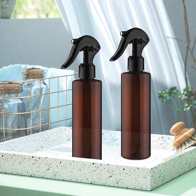 6-Pack 200ml Brown PET Plastic Spray Bottles with Black PP Head Empty Fine Mist Liquid Sprayer Multi-Purpose Atomizer Dispenser for Home,Garden and Beauty