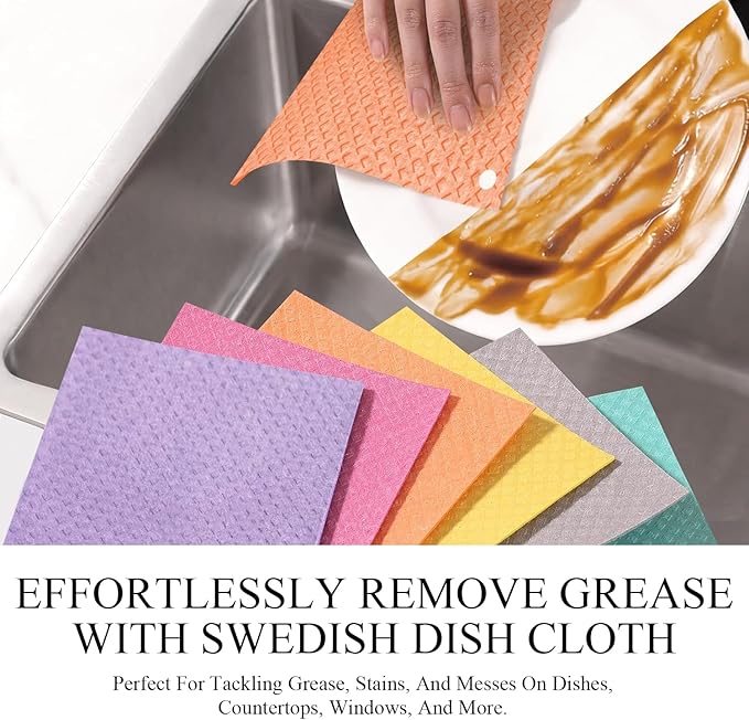 6 Packs Swedish Kitchen Dish Cloths - Reusable Paper Towels for Counters & Dishes - Eco Friendly Cellulose Sponge Cloth (Orange)