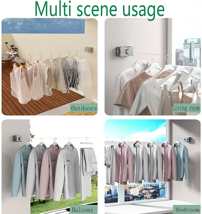 Anti-Sagging Clothes Line Thickened Steel Wire Retractable Clothesline Heavy Duty Clothesline Wall Mounted Matte Black Finished