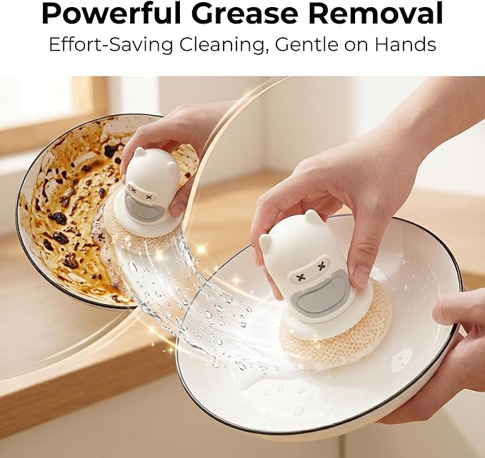 Refillable Soap Dispensing Dish Brush, Palm Grip Kitchen Scrubber, Push-Button Soap Dispenser, Heavy-Duty for Dishes Pots Pans Nonstick Cookware, BPA-Free Food-Safe Kitchen Cleaner (Green)