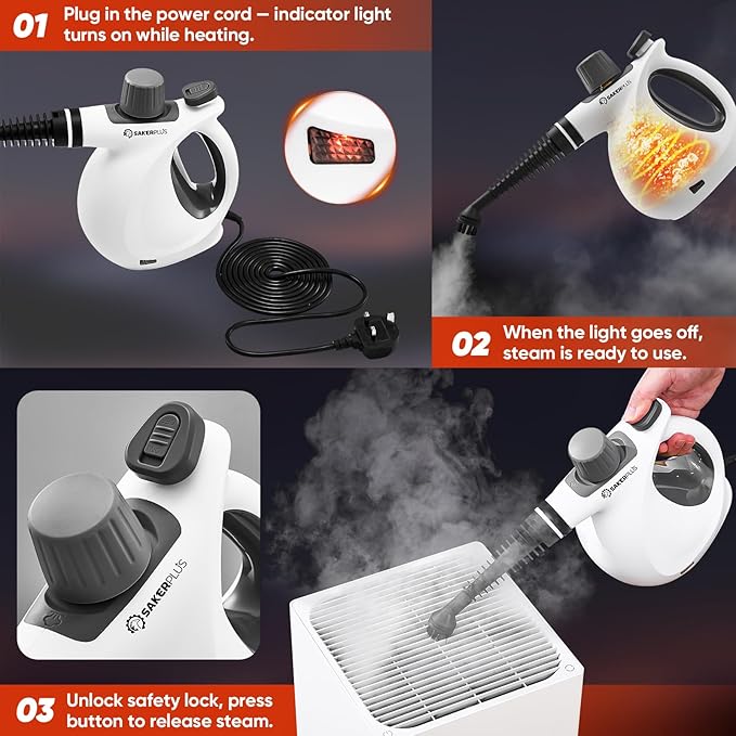 SakerPlus Steam Disinfection Cleaner, Handheld Pressurized Natural Steam Cleaner with 9 PCS Accessories, Portable Multi-Surface Steamer for Cleaning Home Kitchen Floor, Upholstery, Tile Grout & Car