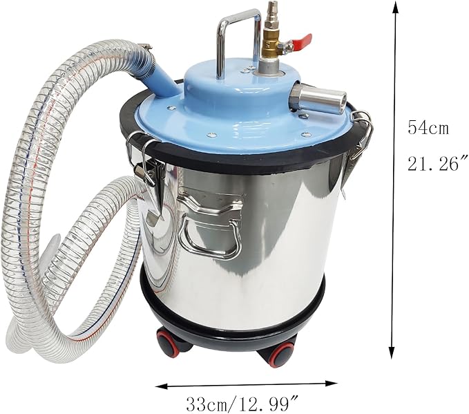 INTBUYING Industrial Pneumatic Vacuum Extractor Wet and Dry for Metal Chips and Oil with Dust Collection Bag 5 Gallon for Workshop Powered by Compressed Air 3700W 5HP 3000CP