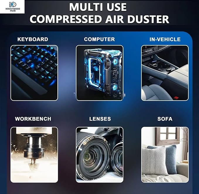 Electric Compressed Air Duster for Computers - 130,000 RPM High-Speed PC Cleaner - Portable Rechargeable Air Blower for Electronics, Keyboards, and Car Detailing - Includes 4 Nozzles