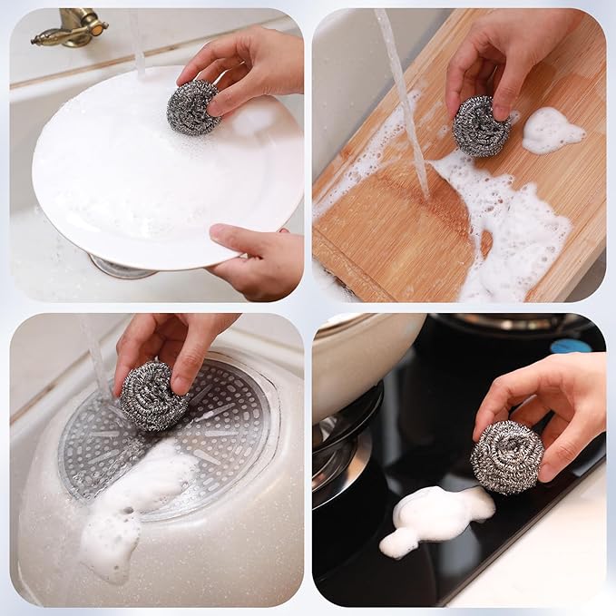 Reallnaive 300 Pcs Stainless Steel Wool Scrubber Bulk Steel Wool Sponges Pack Metal Dishwashing Wire Scouring Pads Heavy Duty Clean Dish Pot Pan and Oven for Cleaning Kitchen Bathrooms and More