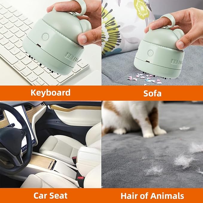 Zmol Mini Desktop Vacuum Cleaner with USB Charging, Cleaning Brush, Bear Head Ring for Easy Grip, 360° Swivel Portable Vacuum Cleaner for Keyboards Office Desks and Other Dusty Debris