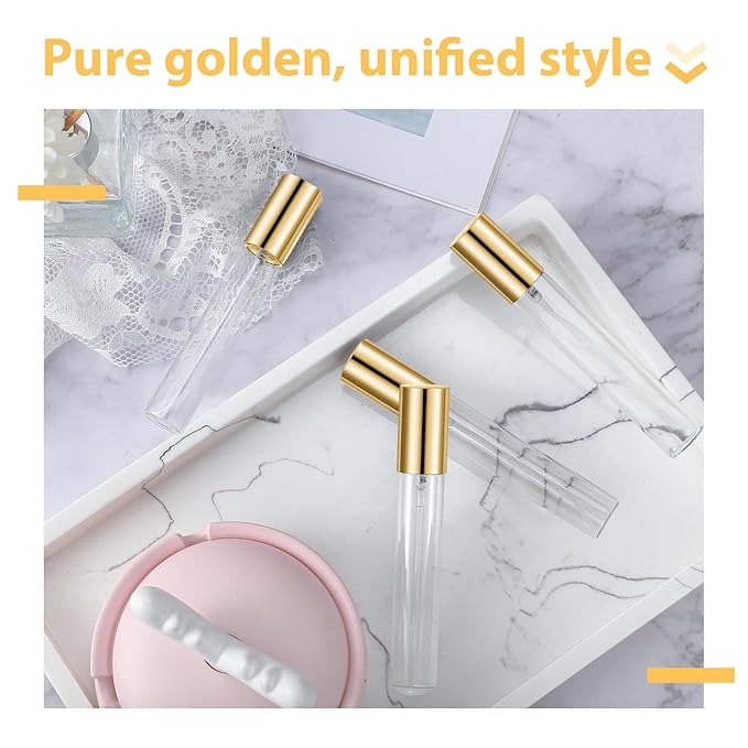 Yinder 25 Pcs 15 ml Glass Refillable Perfume Bottles Bulk Travel Empty Perfume Atomizer Sprayers Portable Spray Bottles Mini Sample Fragrance Containers, Gold