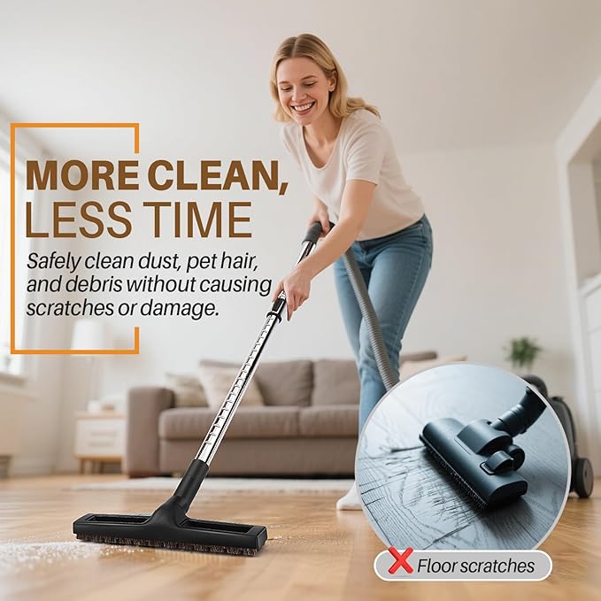 Universal Vacuum Extension Wand Kit with 14" Horsehair Floor Brush & 1.25'' Adapter, Adjustable Vacuum Floor Brush & Extension Wand Compatible with Shark Vacuums Attachments