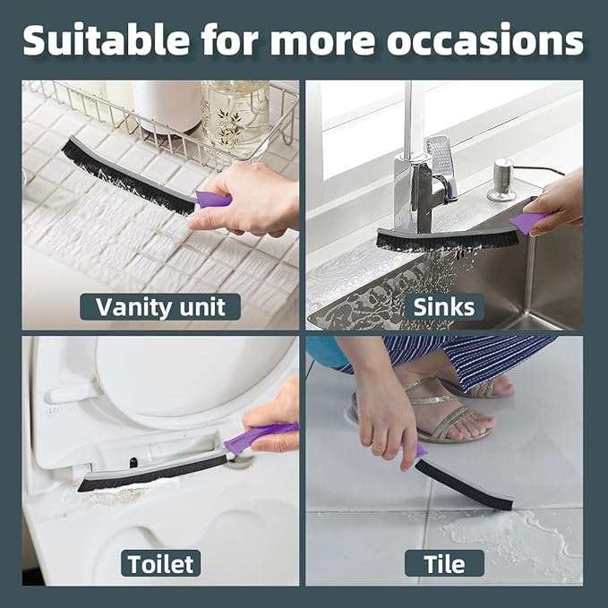 TQRR Toilet Brush, 2 Pcs Bathroom Cleaning Brush, Toilet Scrubber, Deep Toilet Bowl Brush with Hanging Hole, Multifunctional Gap Cleaning Brush, Bristles for Kitchen Sinks, Tub,Shower (2, Purple)